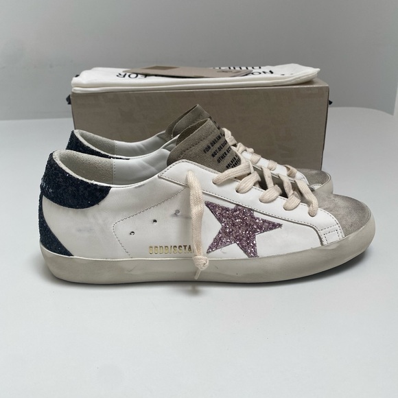 Golden Goose Superstar Sneaker White Leather/Taupe/Black/Mauve Glitter sz 40 NIB - Picture 3 of 12